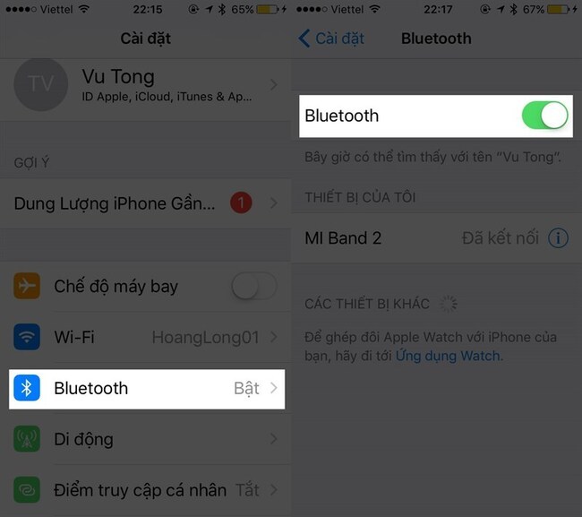 truy cập vào thanh trung tâm điều khiển bật Bluetooth